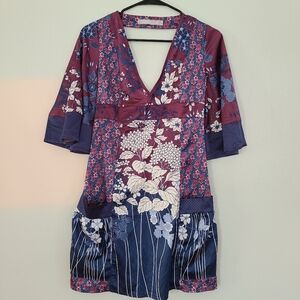 Zara Oriental V-Neck Dress in Blue and Purple